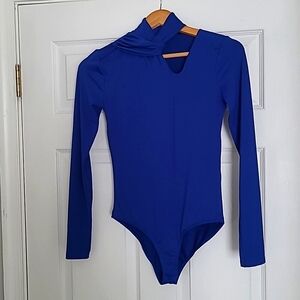 Zara Bodysuit Cutout Mockneck Blue Sz Small